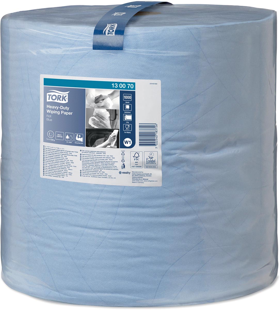 Tork Heavy Duty poetspapier rol 2-laags, systeem W1, blauw Tork Heavy Duty poetspapier rol 2-laags, systeem W1, blauw