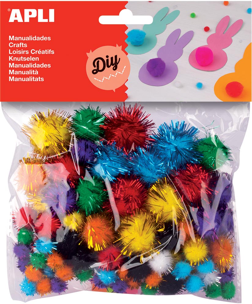 Apli pompons, zakje met 78 stuks in geassorteerde glitter kleuren afbeelding