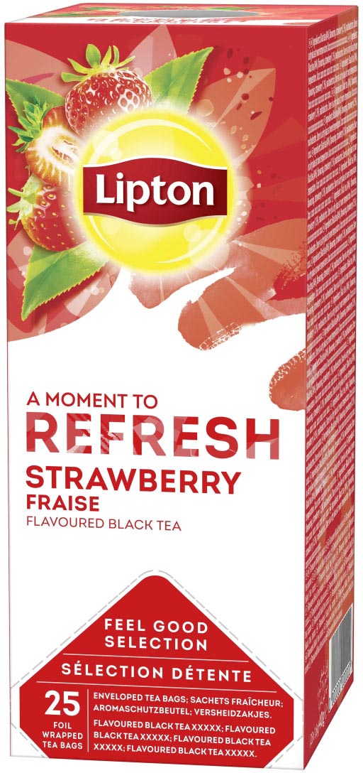 Lipton thee Feel Good Selection, Zwarte thee aardbei, doos van 25 zakjes
