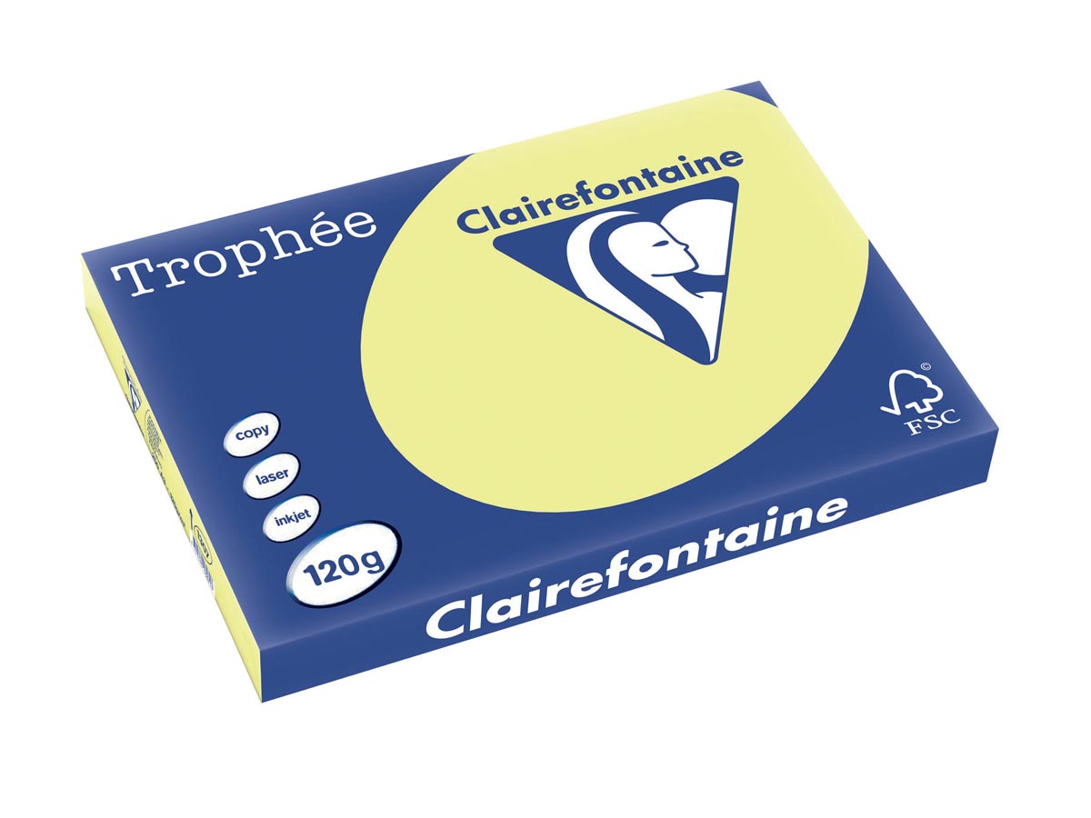 Clairefontaine Trophée Pastel, gekleurd papier, A3, 120 g, 250 vel, citroengeel afbeelding