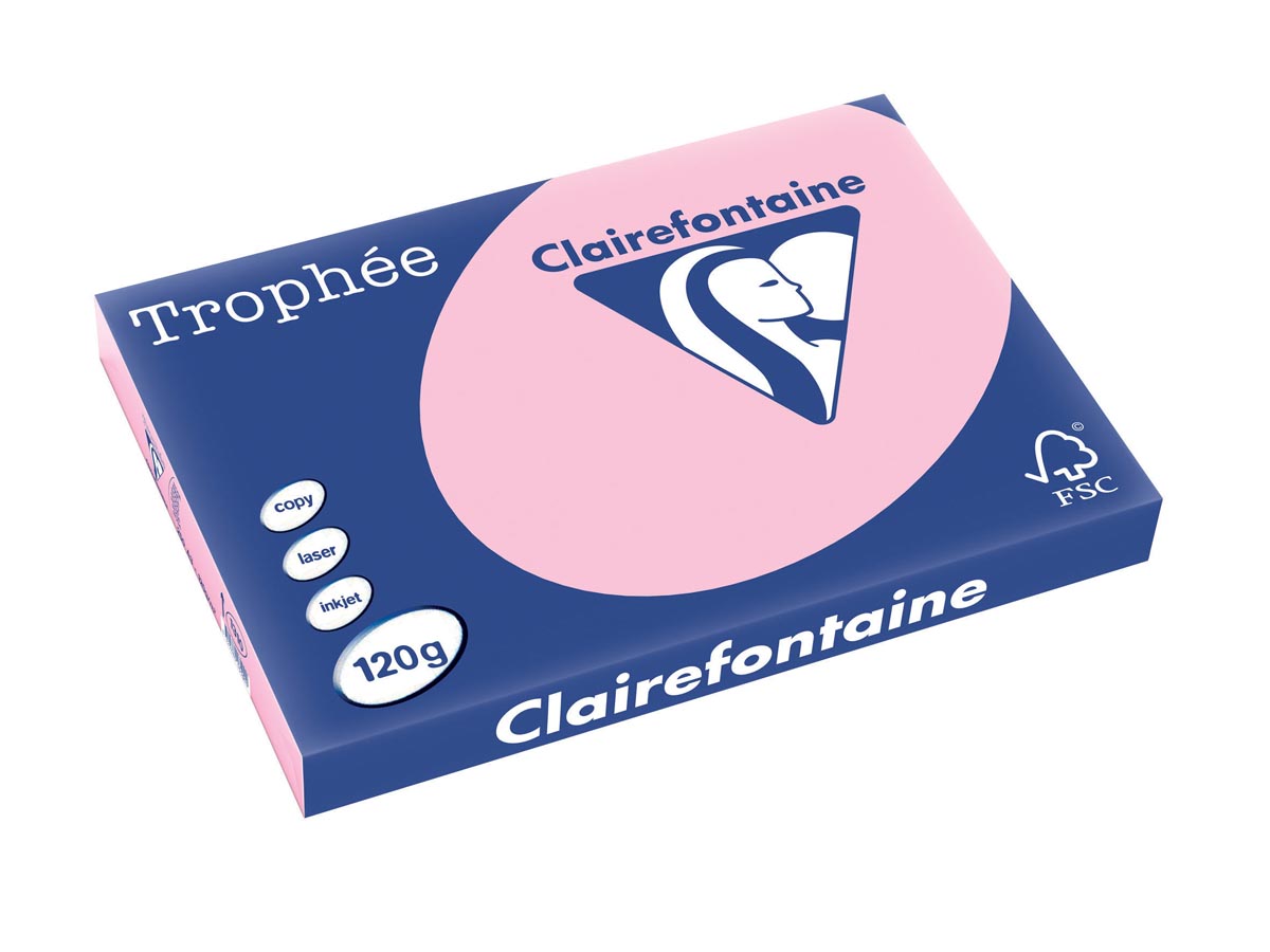 Clairefontaine Trophée Pastel, gekleurd papier, A3, 120 g, 250 vel, roze afbeelding
