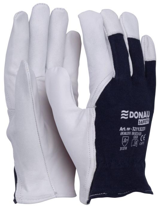 DONAU SAFETY werkhandschoenen, wit-blauw, S, maat 7