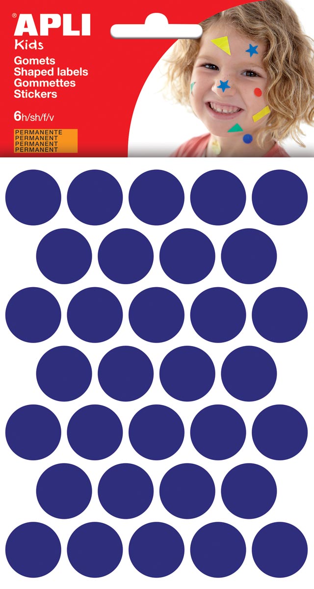 Apli Kids stickers, cirkel diameter 20 mm, blister met 180 stuks, blauw afbeelding