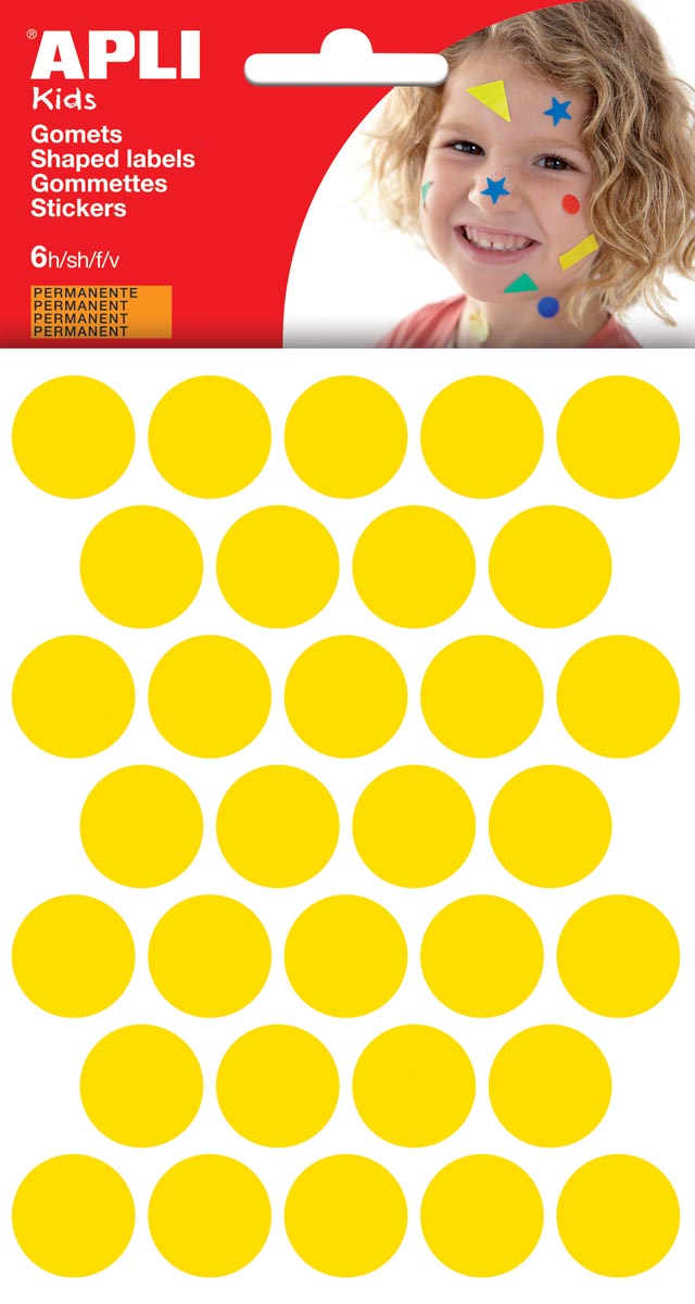 Apli Kids stickers, cirkel diameter 20 mm, blister met 180 stuks, geel afbeelding