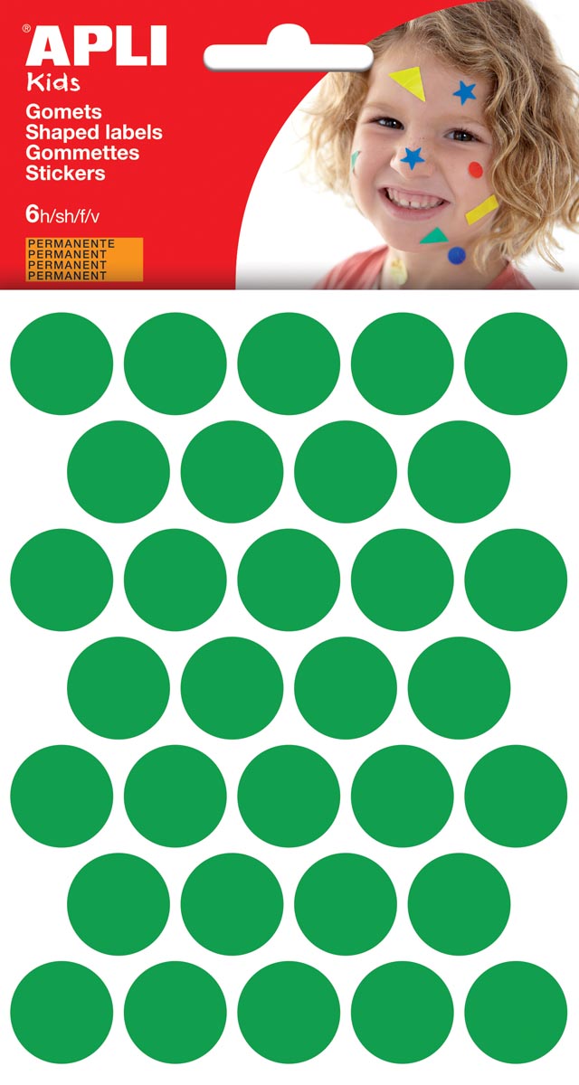 Apli Kids stickers, cirkel diameter 20 mm, blister met 180 stuks, groen afbeelding