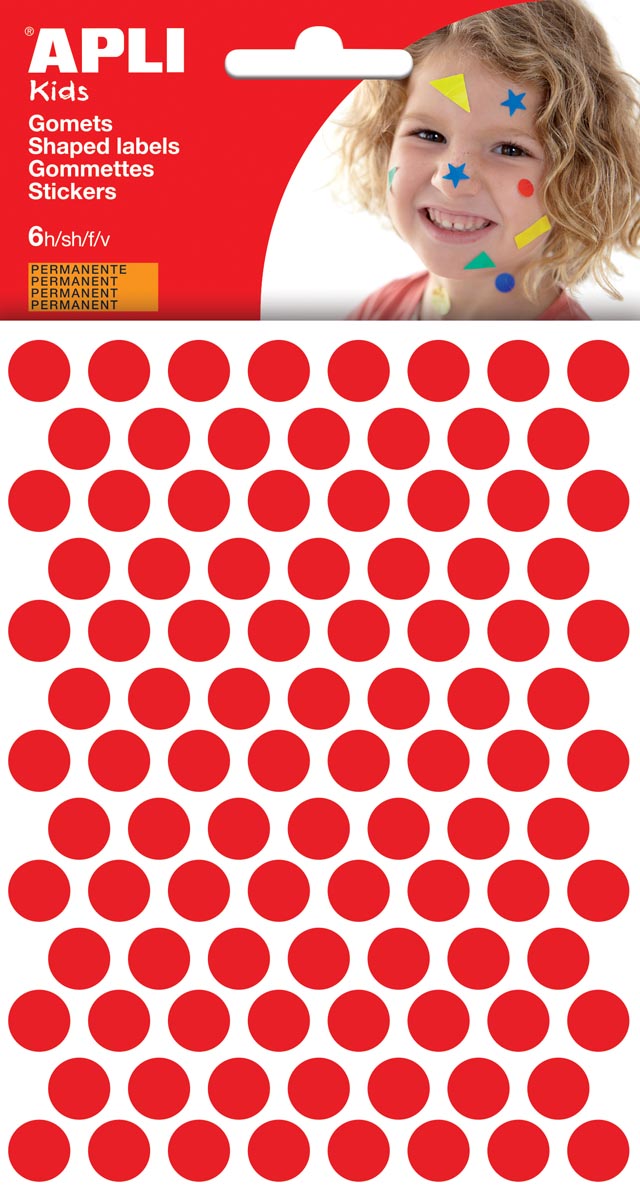 Apli Kids stickers, cirkel diameter 10,5 mm, blister met 528 stuks, rood afbeelding