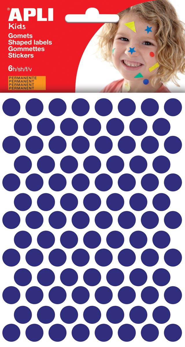 Apli Kids stickers, cirkel diameter 10,5 mm, blister met 528 stuks, blauw afbeelding