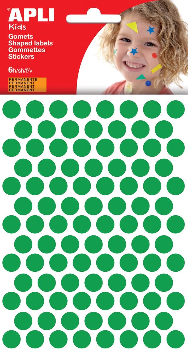 Apli Kids stickers, cirkel diameter 10,5 mm, blister met 528 stuks, groen afbeelding