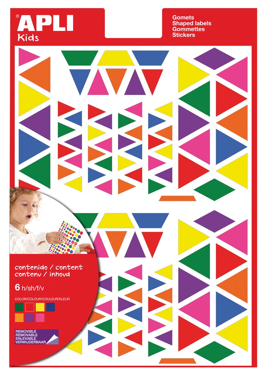 Apli Kids verwijderbare stickers, driehoek, blister met 720 stuks in geassorteerde kleuren en groottes afbeelding