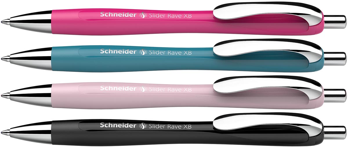Schneider balpen Slider Rave, extra breed, blauwe inkt, geassorteerde kleuren, doos van 3 +1 gratis afbeelding