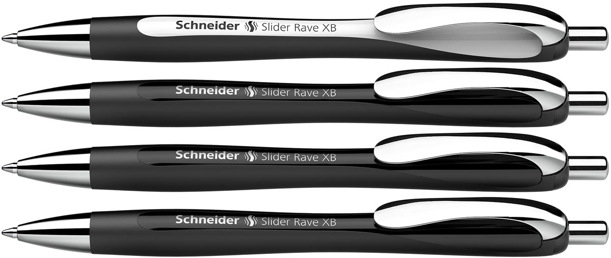 Schneider balpen Slider Rave, extra breed, blauwe inkt, zwart, doos van 3 + 1 gratis