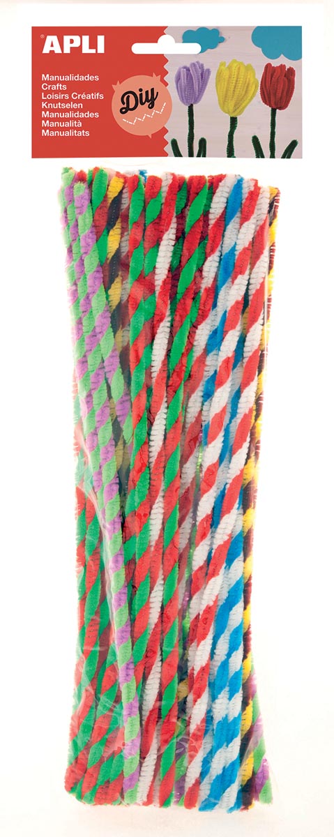Apli chenilledraad, blister met 50 stuks, geassorteerde twist kleuren
