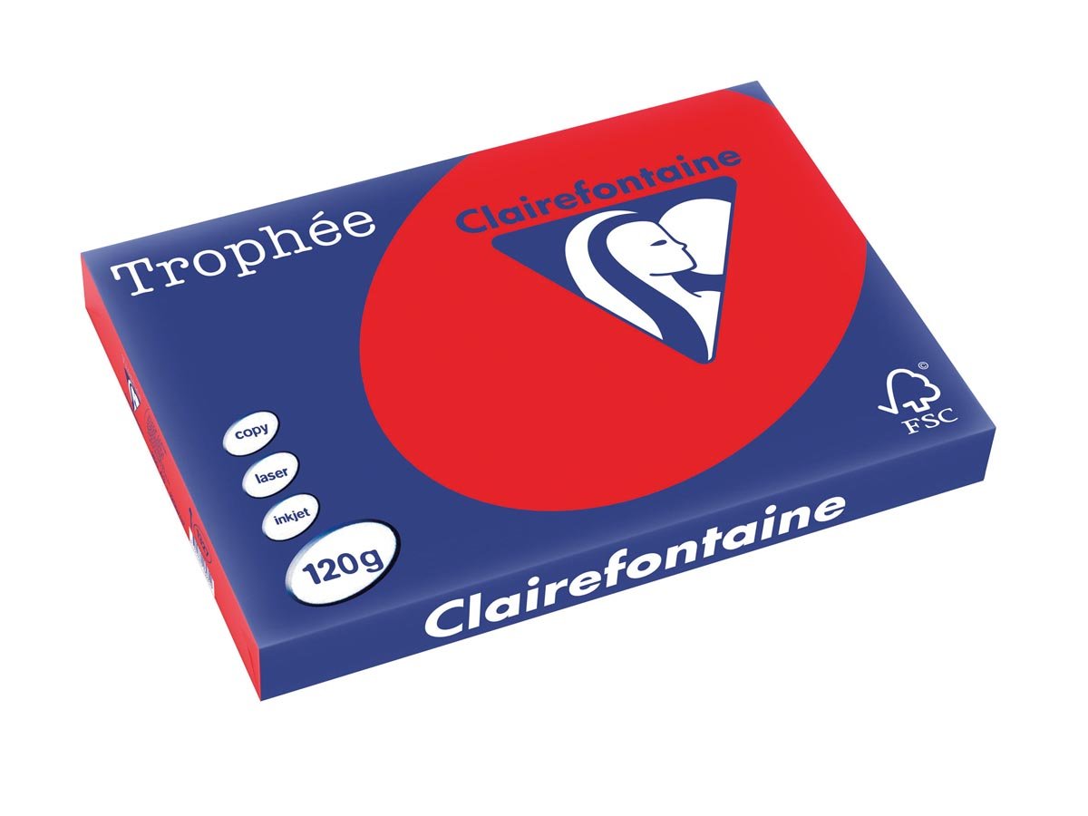 Clairefontaine Trophée Intens, gekleurd papier, A3, 120 g, 250 vel, koraalrood afbeelding