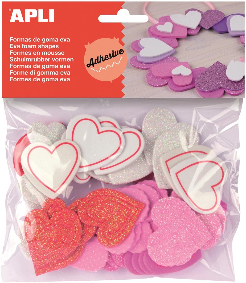 Apli Kids zelfklevende glitter harten, blister met 52 stuks