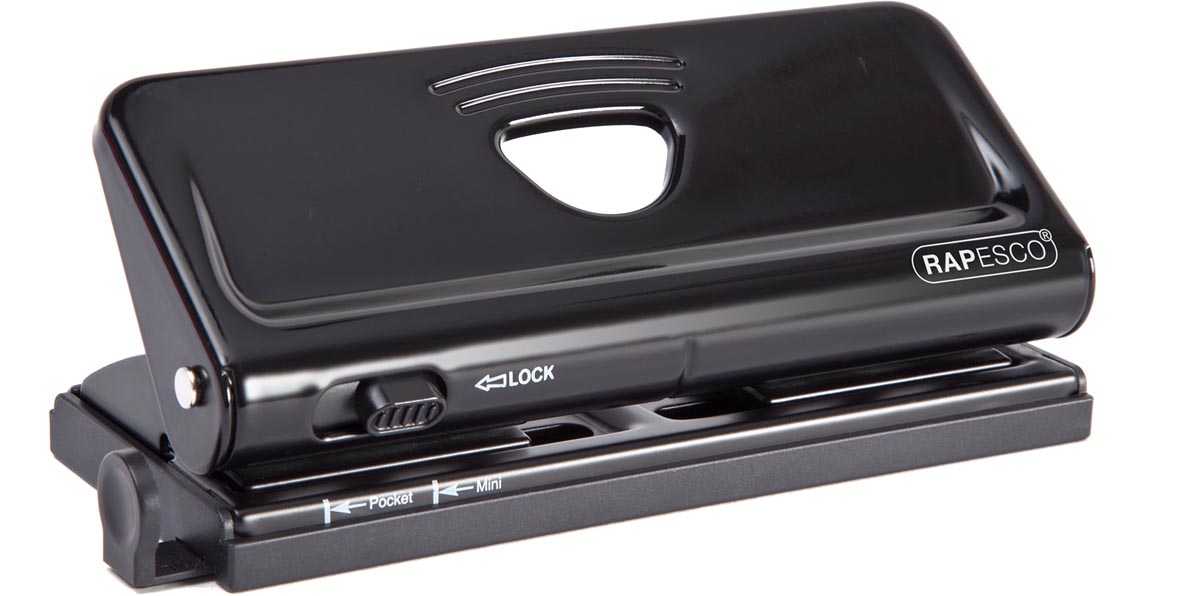 Rapesco metalen 6-gaatsperforator voor organizers, capaciteit: 10 vel, zwart Rapesco metalen 6-gaatsperforator voor organizers, capaciteit: 10 vel, zwart