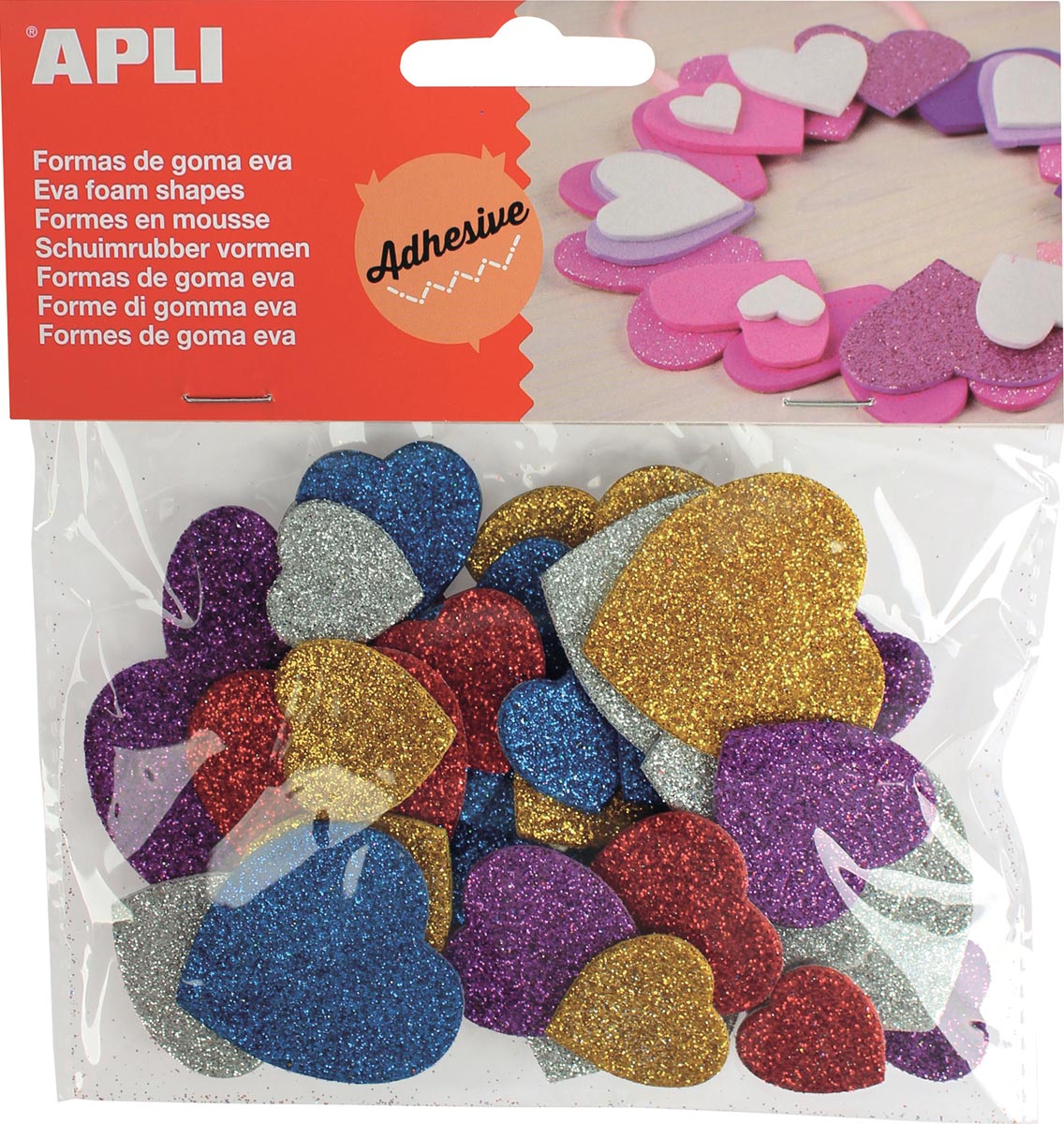 Apli Kids zelfklevende glitter harten, blister met 50 stuks afbeelding