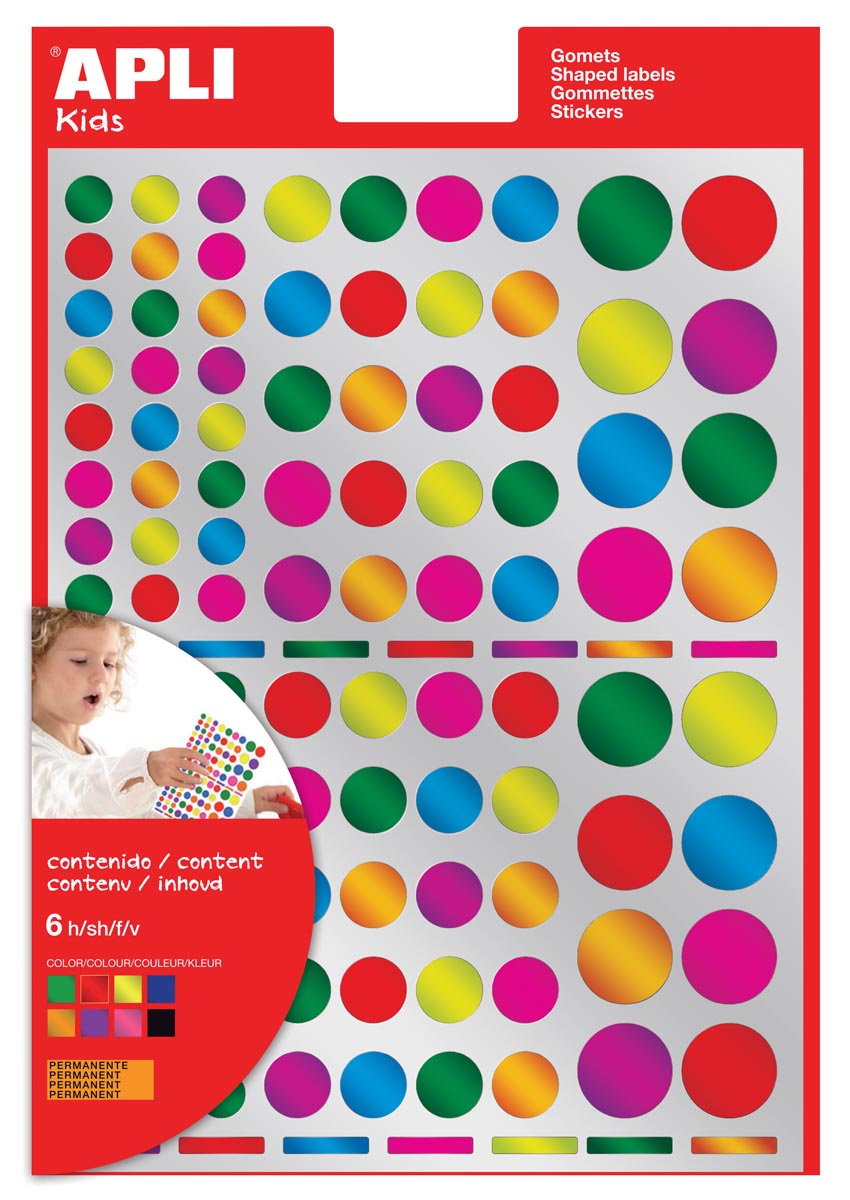 Apli Kids stickers, cirkel, blister met 624 stuks in geassorteerde metallic kleuren en groottes afbeelding