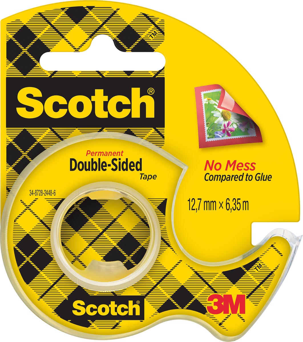 Scotch dubbelzijdige tape 12,7 mm x 6,3 m, dispenser + rolletje afbeelding