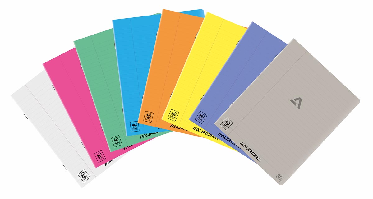 Aurora Writing 80 schrift, geniet, gelijnd + marge, 72 blz, A5, transparant PP afbeelding