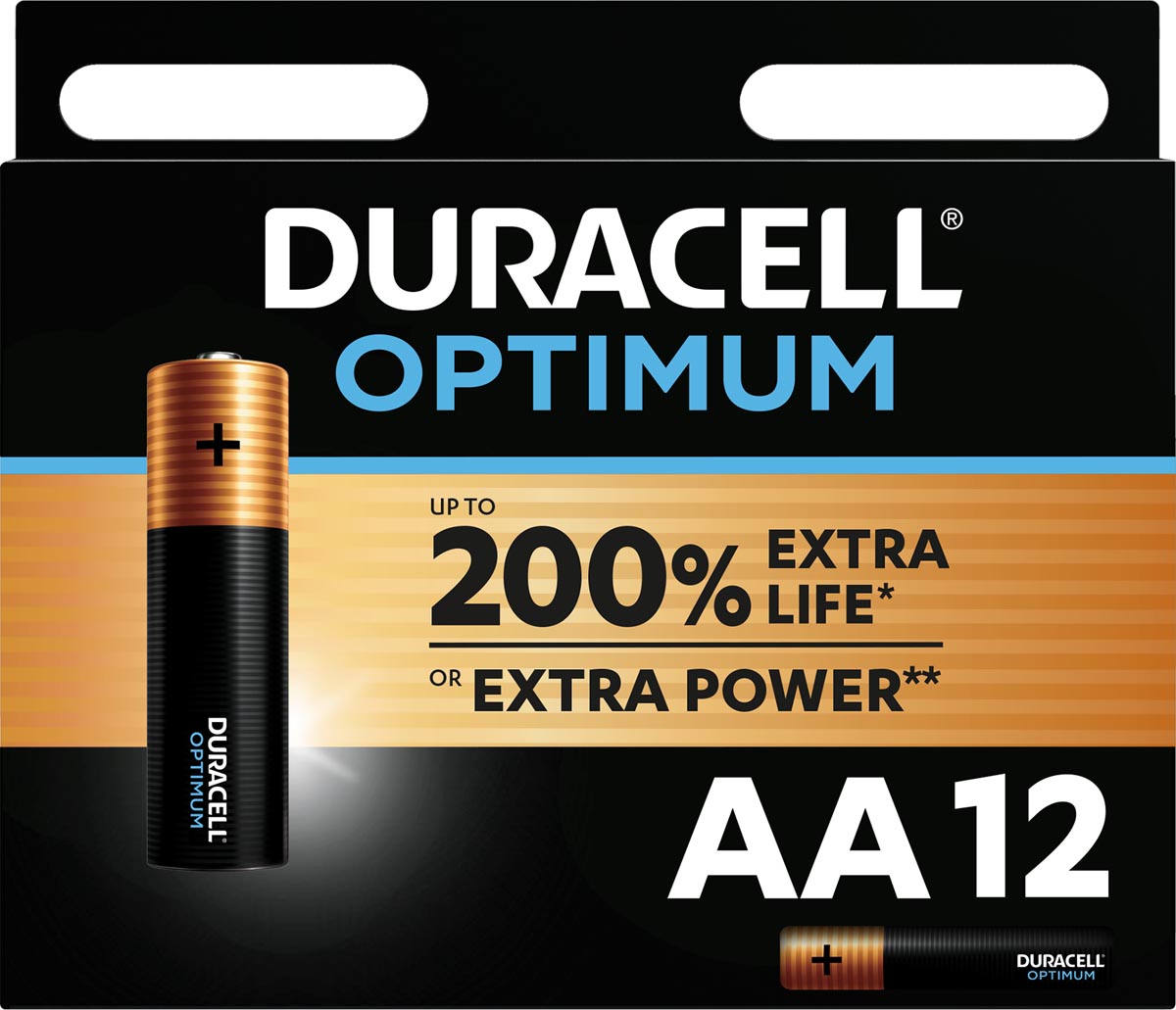 Duracell batterij Optimum AA, blister van 12 stuks afbeelding