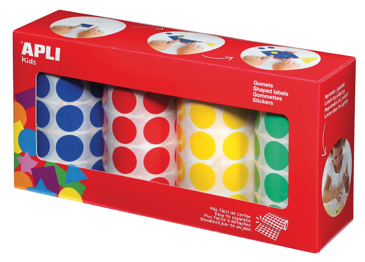 Apli Kids stickers XL cirkels, diameter 20 mm, doos met 4 rollen in 4 kleuren afbeelding