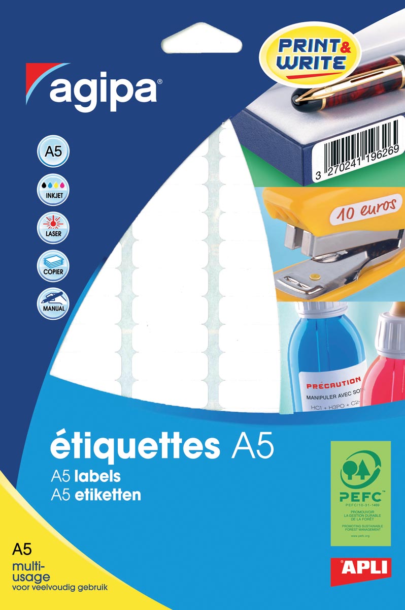 Agipa witte etiketten Print & Write ft 56 x 34 mm (b x h), 192 stuks, 12 per blad afbeelding