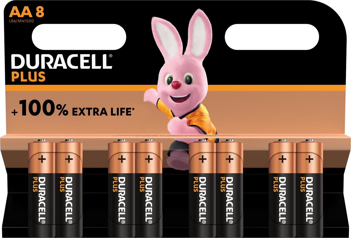 Duracell batterij Plus 100% AA, blister van 8 stuks afbeelding