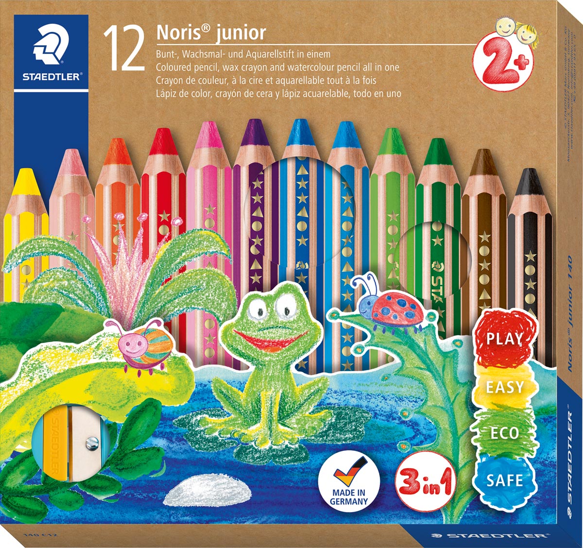 Staedtler kleurpotlood Buddy 3-in-1, doos van 12 stuks in geassorteerde kleuren