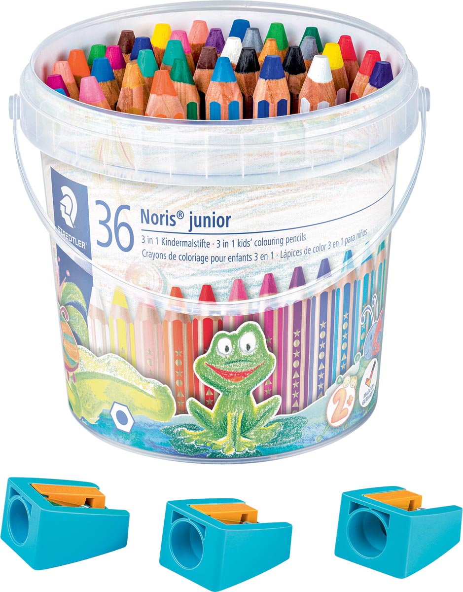 Staedtler kleurpotlood Buddy 3-in-1, emmertje van 36 stuks in geassorteerde kleuren Staedtler kleurpotlood Buddy 3-in-1, emmertje van 36 stuks in geassorteerde kleuren