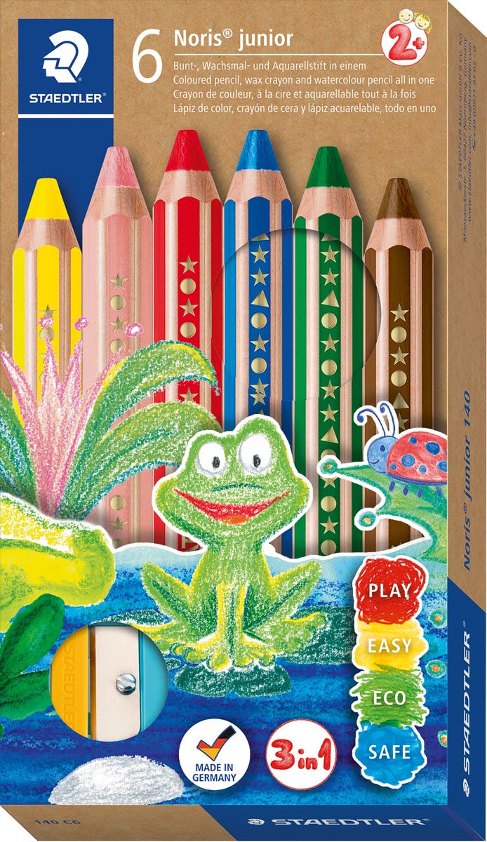Staedtler kleurpotlood Buddy 3-in-1, doos van 6 stuks in geassorteerde kleuren