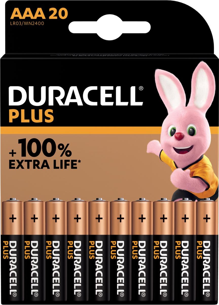 Duracell batterij Plus 100% AAA, blister van 20 stuks afbeelding