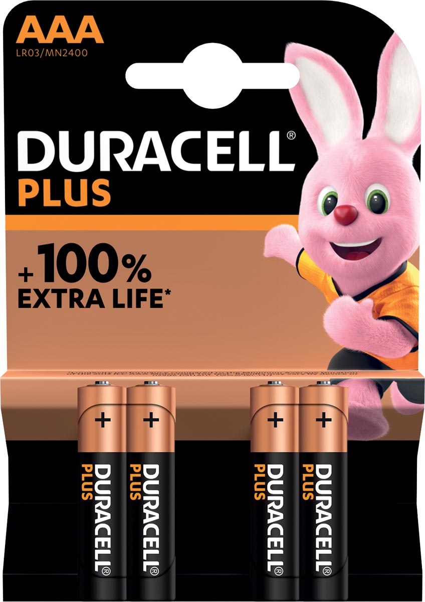 Duracell batterij Plus 100% AAA, blister van 4 stuks afbeelding