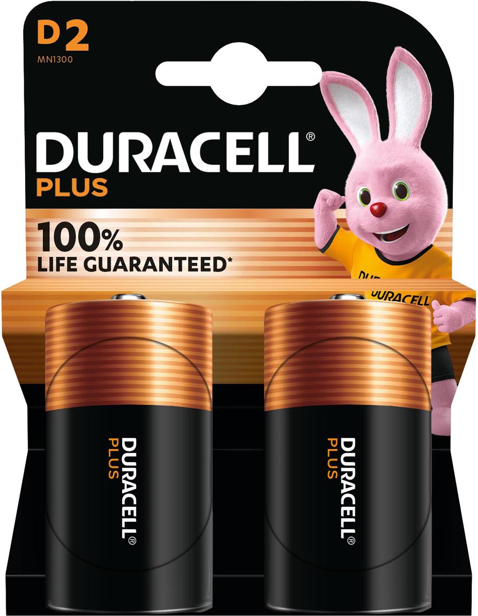 Duracell batterij Plus 100% D, blister van 2 stuks