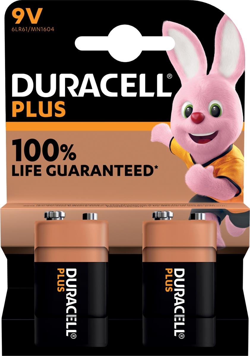 Duracell batterij Plus 100% 9V, blister van 2 stuks afbeelding