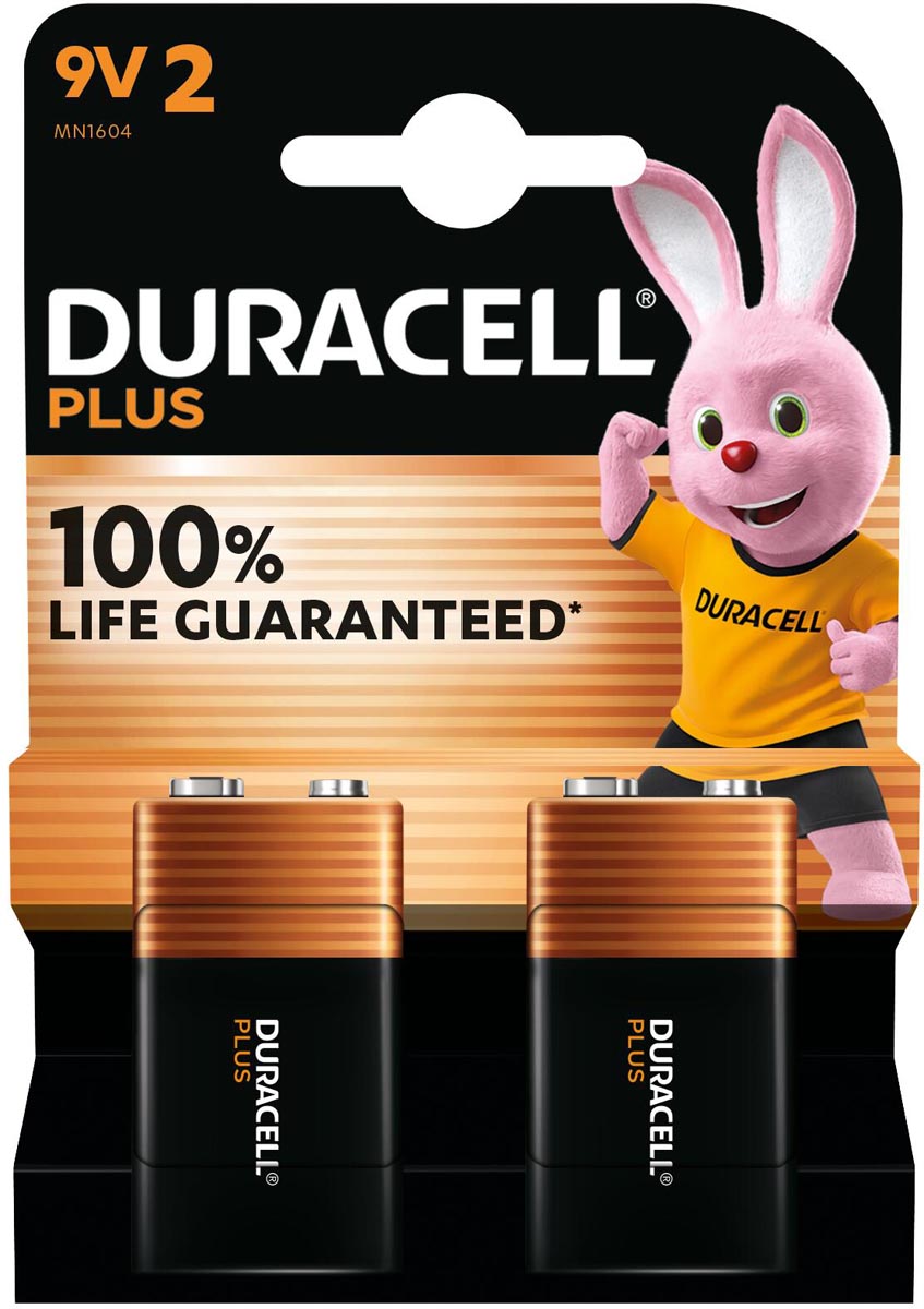 Duracell batterij Plus 100% 9V, blister van 2 stuks