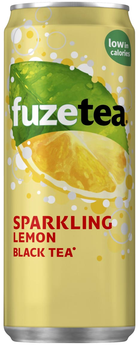 Fuze Tea frisdrank, bruisend, sleek blik van 33 cl, pak van 24 stuks, zwarte thee