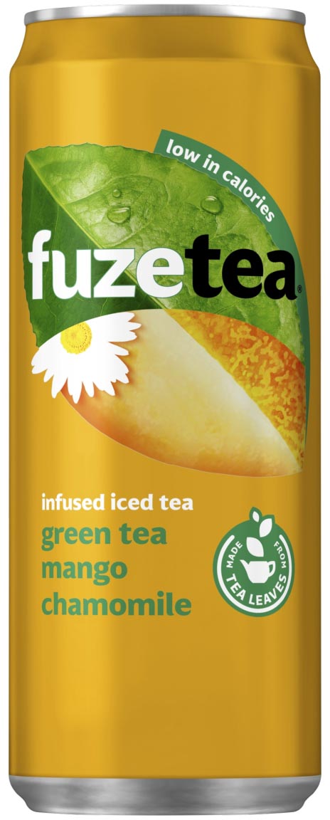 Fuze Tea frisdrank, niet-bruisend, sleek blik van 33 cl, pak van 24 stuks, groene thee mango kamille afbeelding