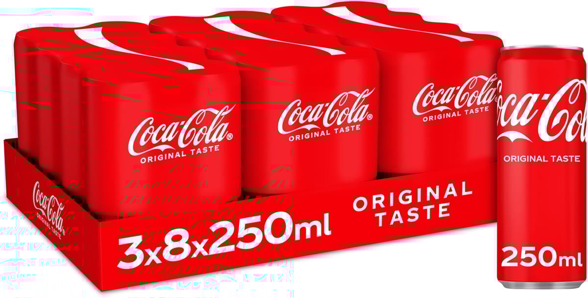 Coca-Cola frisdrank, sleek blik van 25 cl, pak van 24 stuks afbeelding