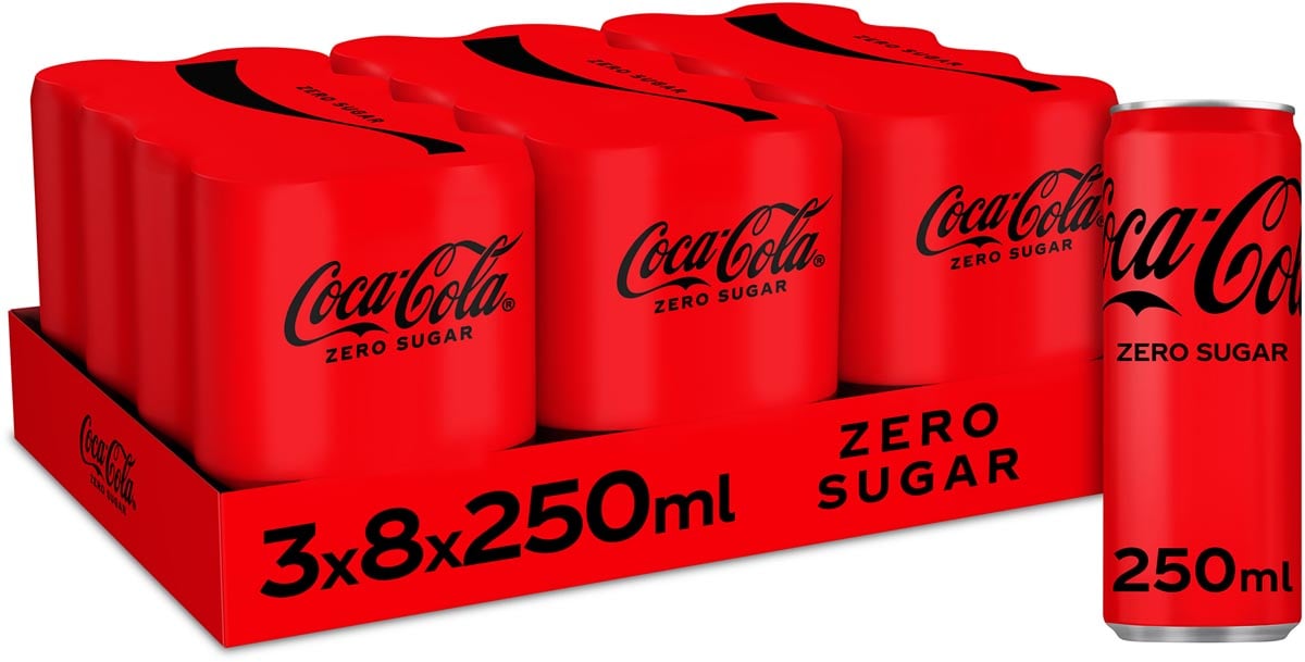 Coca-Cola Zero frisdrank, sleek blik van 25 cl, pak van 24 stuks afbeelding