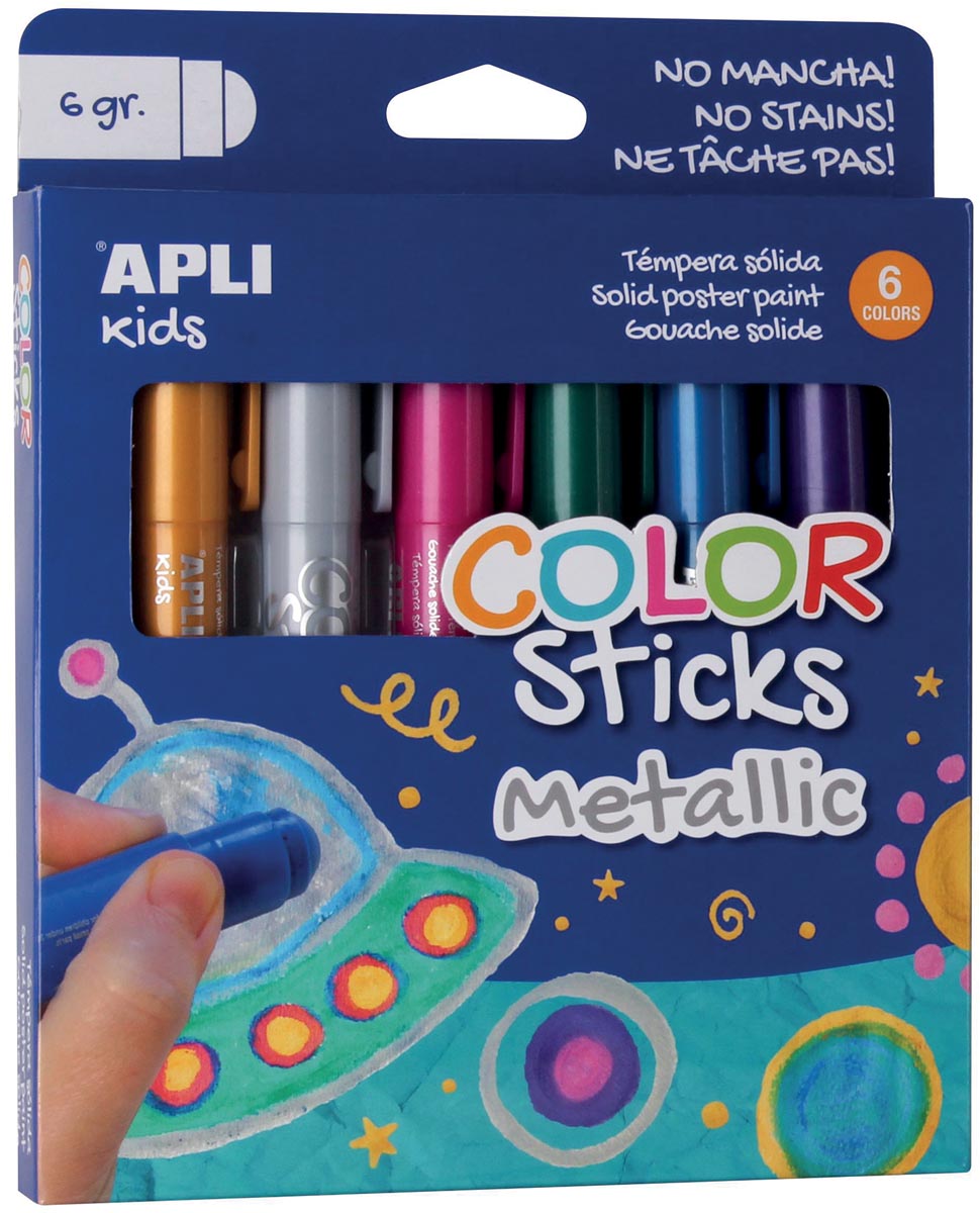 Apli Kids plakkaatverf Color sticks, metallic, blister met 6 stuks Apli Kids plakkaatverf Color sticks, metallic, blister met 6 stuks