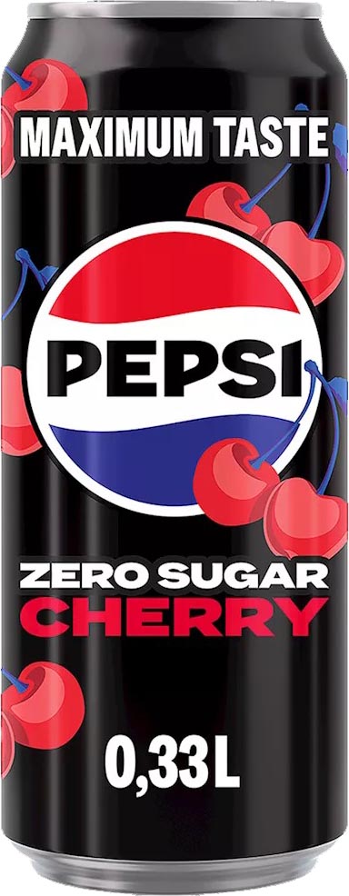 Pepsi Zero Sugar Cherry frisdrank, sleek blik van 33 cl, pak van 12 stuks