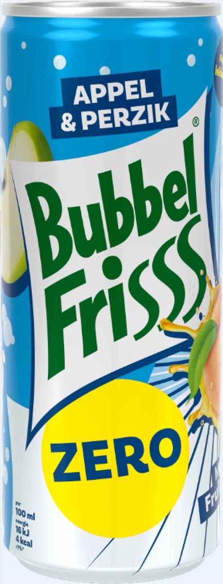 Dubbelfrisss Bubbelfrisss Appel Perzik Zero 25 cl, pak van 12 stuks