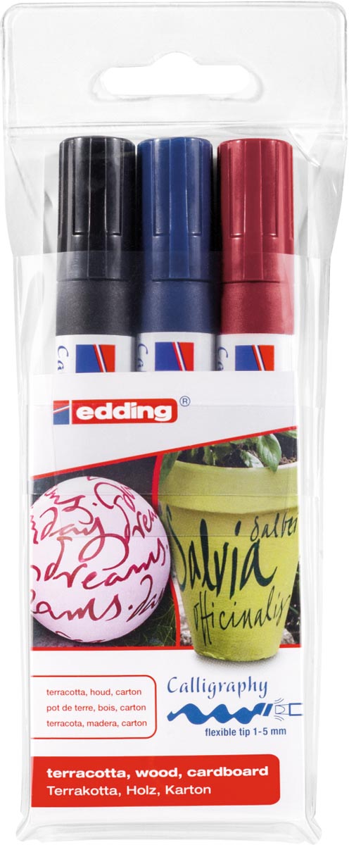 Edding kalligrafiemarker 1455, set van 3 stuks in geassorteerde kleuren