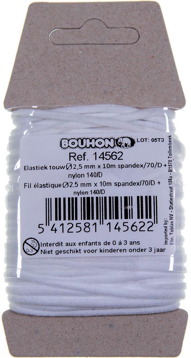 Bouhon elastiek touw, nylon, ft 2,5 mm x 10 m, op blister afbeelding
