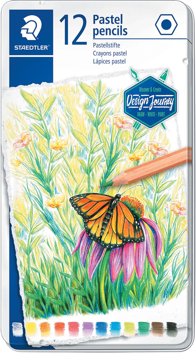 Staedtler kleurpotlood Design Journey Pastel, metalen doos met 12 kleuren