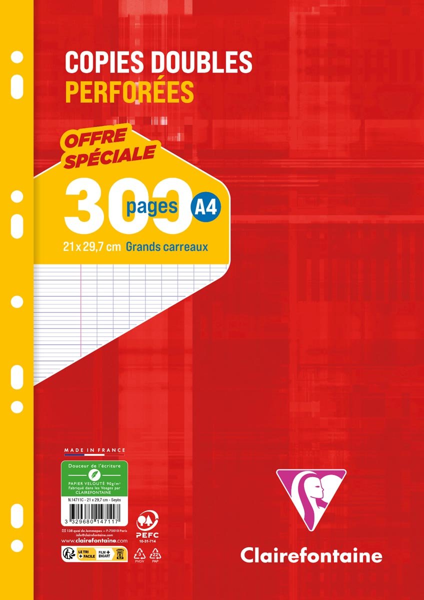 Clairefontaine ringbandinterieur Metric ft A4 9-gaatsperforatie dubbel 300 bladzijden seyès