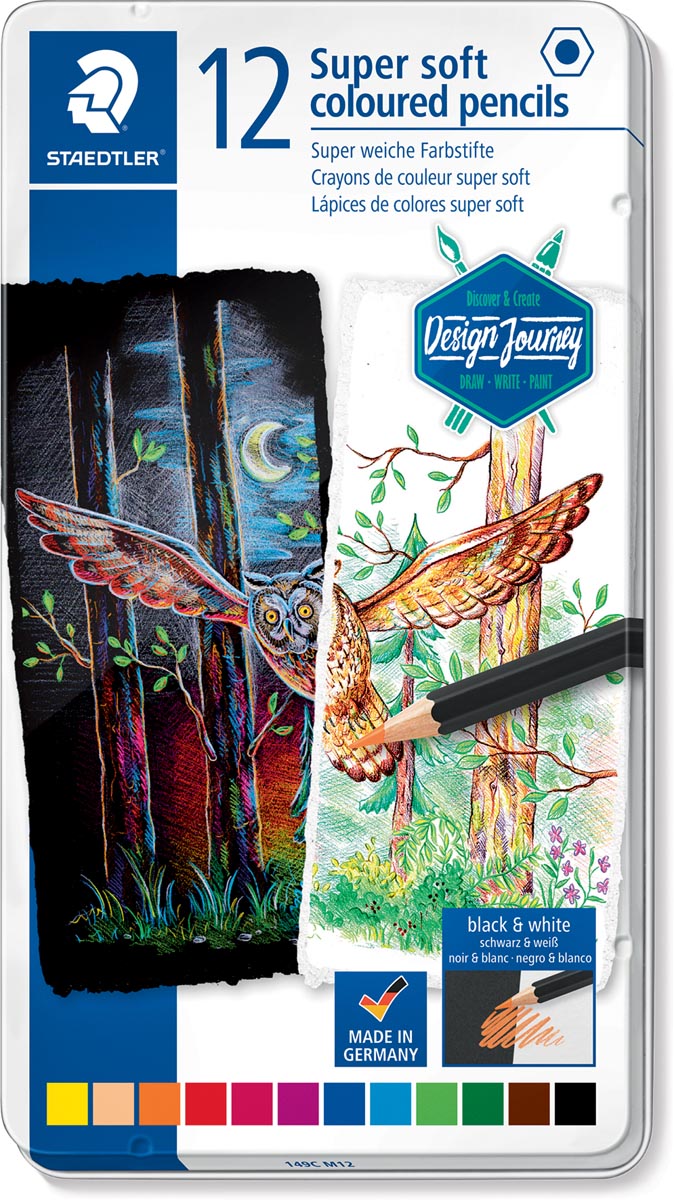 Staedtler kleurpotlood Design Journey Super Soft, metalen doos met 12 kleuren