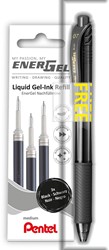 Pentel recharge Energel, 0,7 mm, noir, 3 pièces + roller