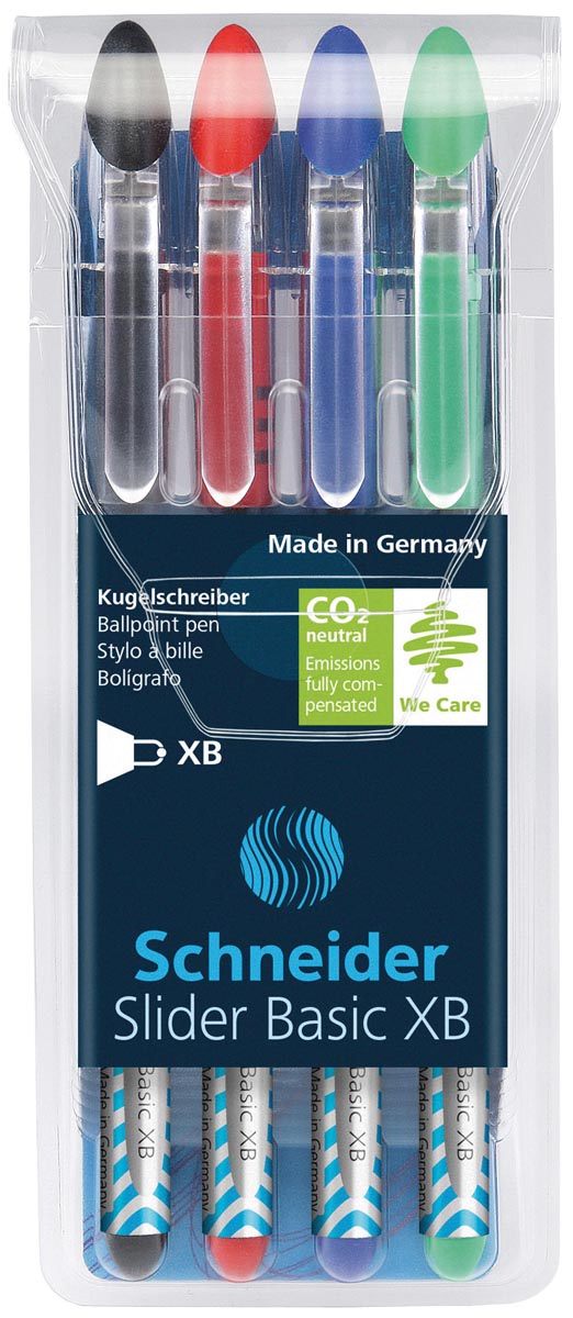 Schneider balpen Slider Basic, extra breed, geassorteerde kleuren, etui van 3 + 1 gratis afbeelding