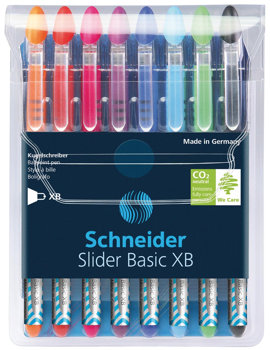 Schneider Balpen Slider Basic XB, etui van 8 stuks in geassorteerde kleuren